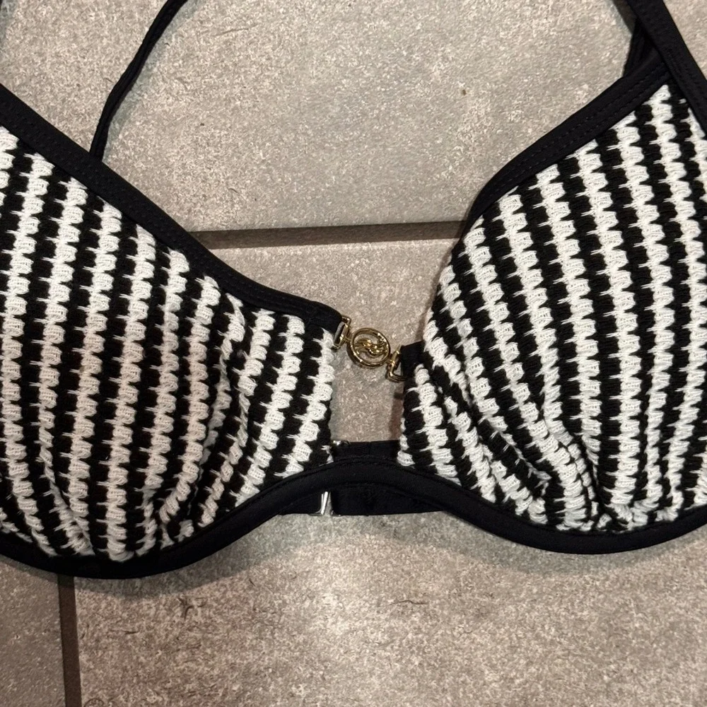 Cupshe Bikini Set Women Medium Black White New Striped High Waisted Underwire